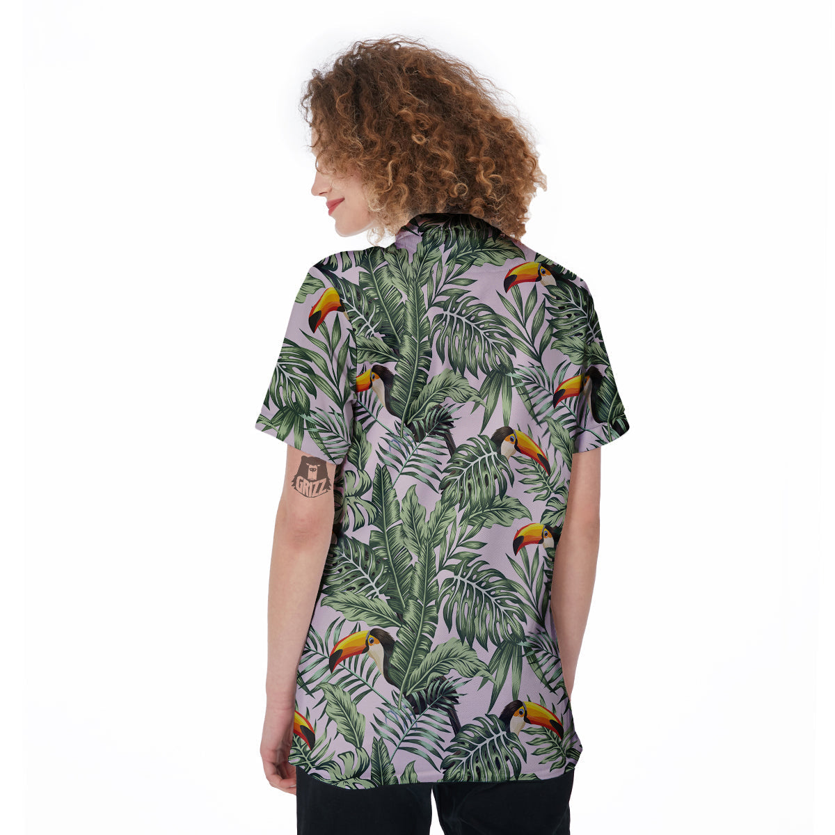 Toucan And Tropical Palm Leaf Print Women's Golf Shirts-grizzshop
