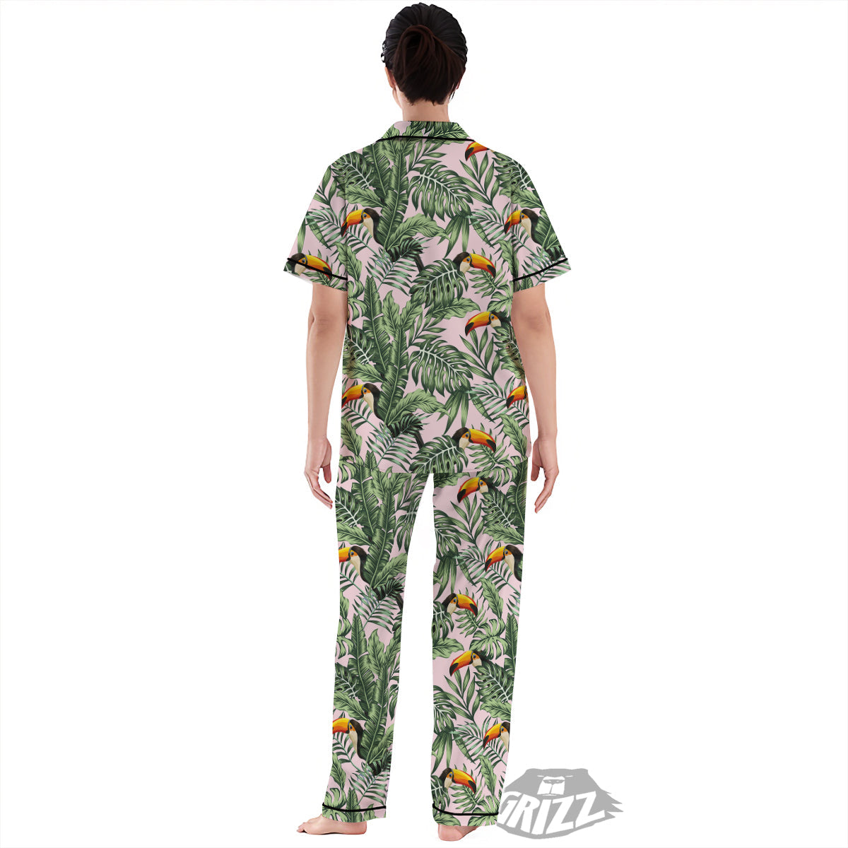 Toucan And Tropical Palm Leaf Print Women's Pajamas Set-grizzshop