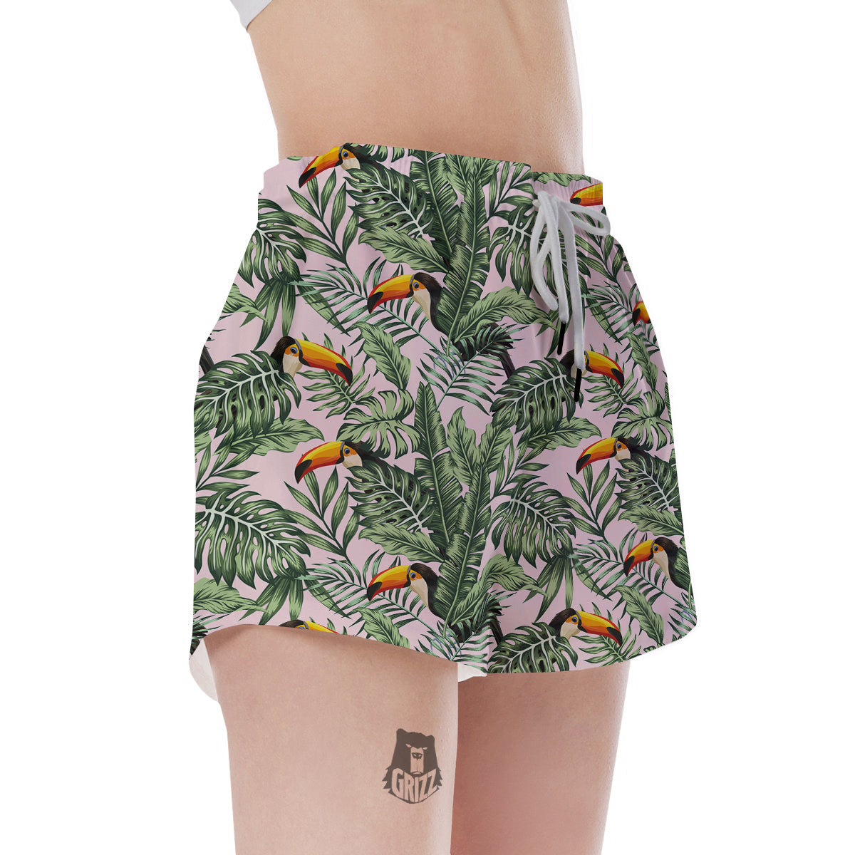 Toucan And Tropical Palm Leaf Print Women's Shorts-grizzshop