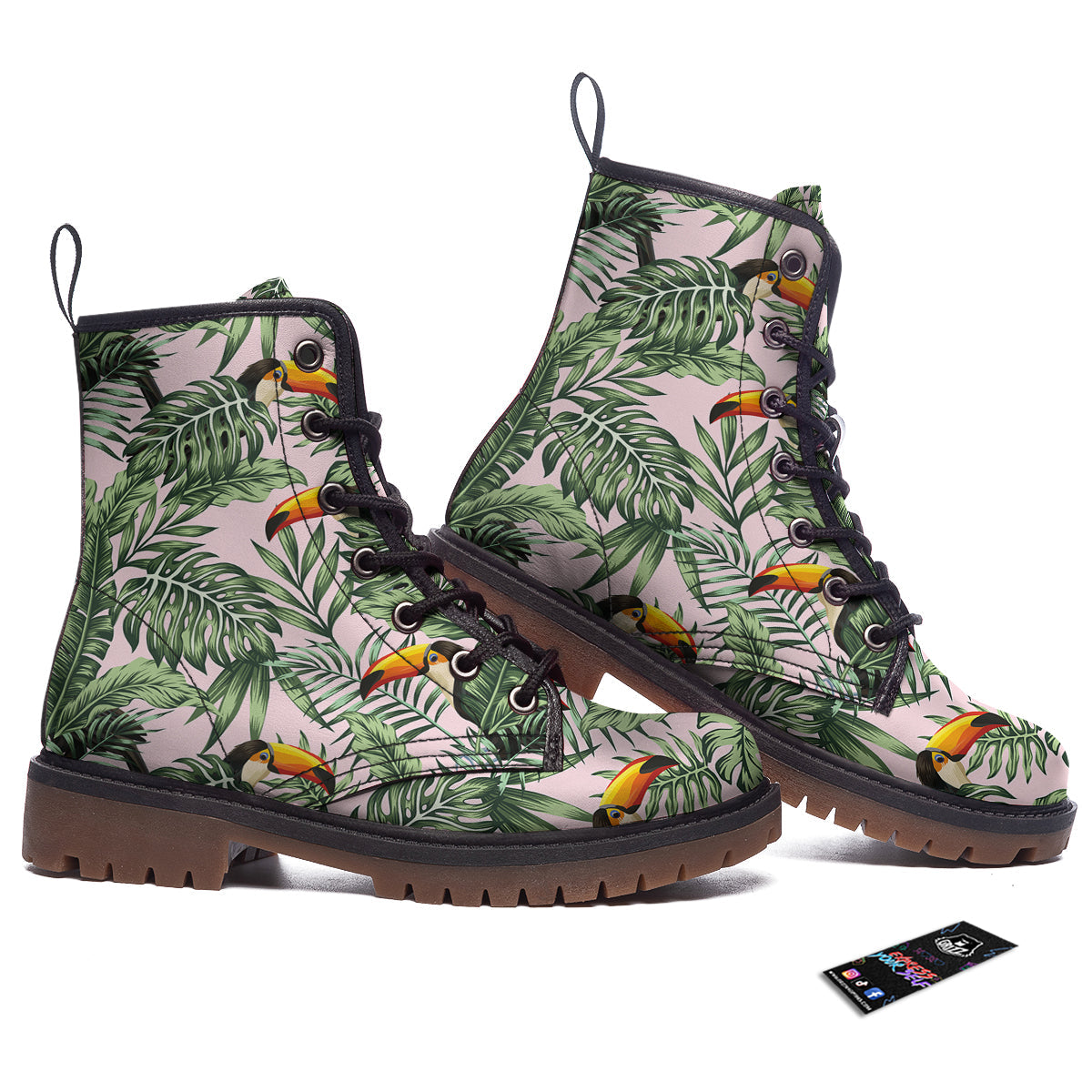 Toucan And Tropical Palm Leaf Print Work Boots-grizzshop