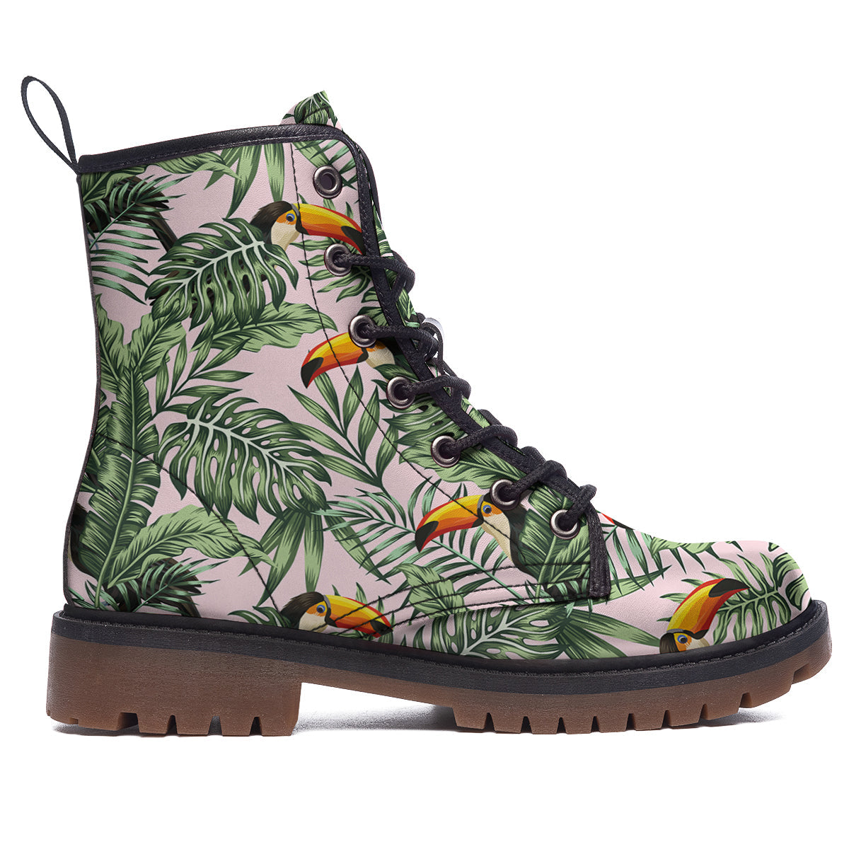 Toucan And Tropical Palm Leaf Print Work Boots-grizzshop