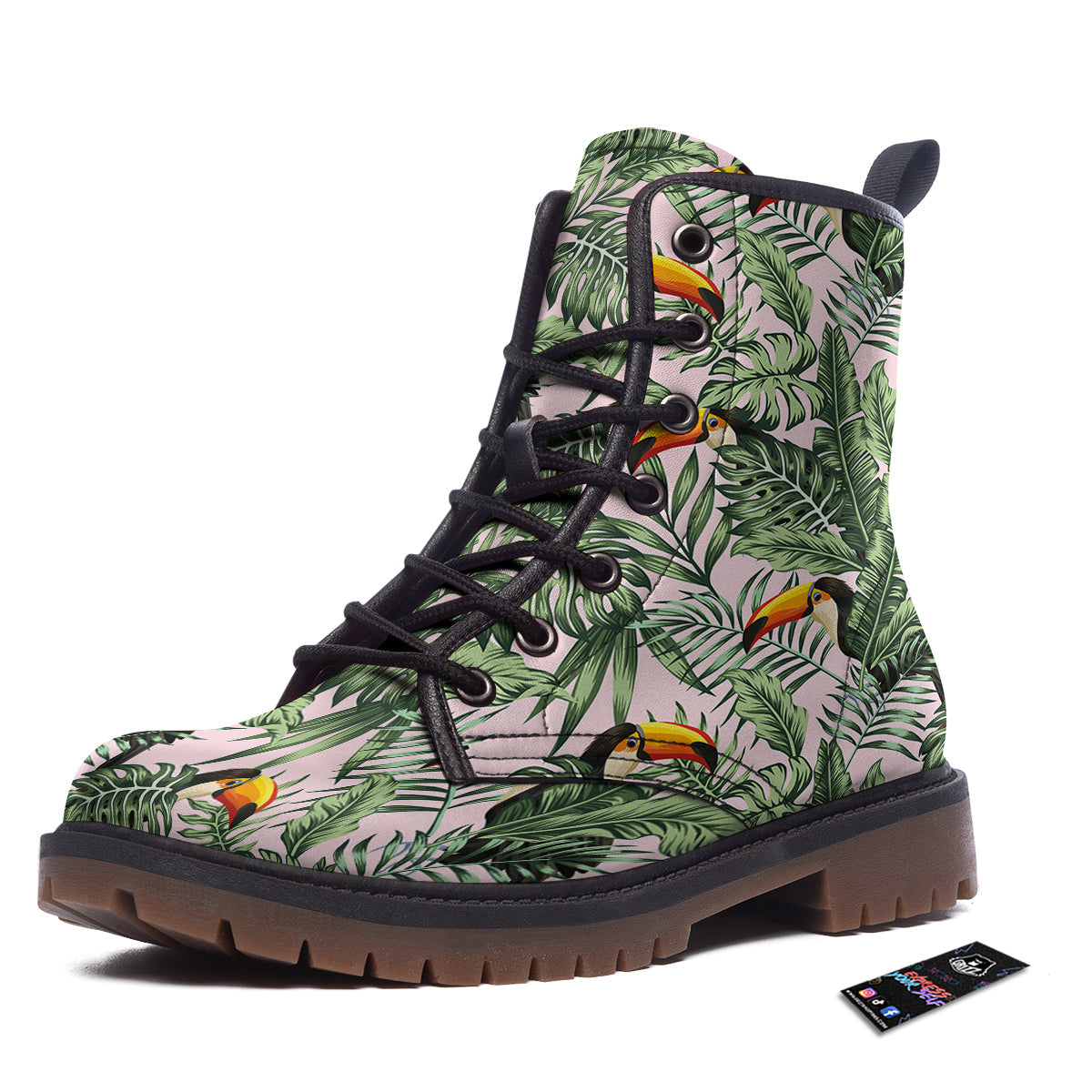 Toucan And Tropical Palm Leaf Print Work Boots-grizzshop