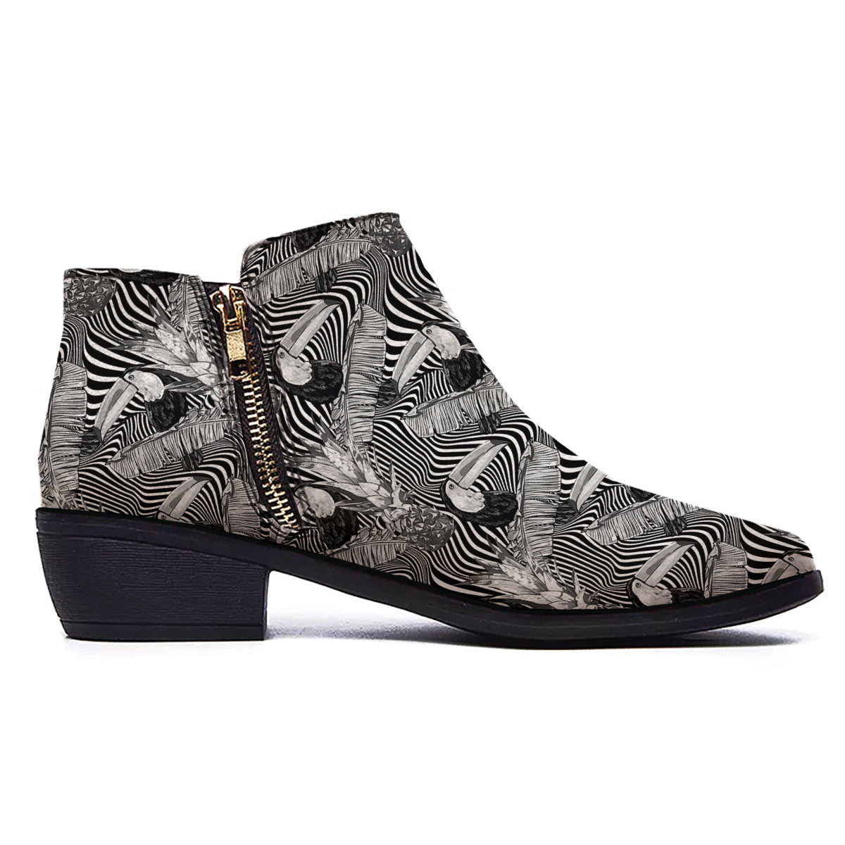 Toucan Black Illusion Print Pattern Ankle Boots-grizzshop