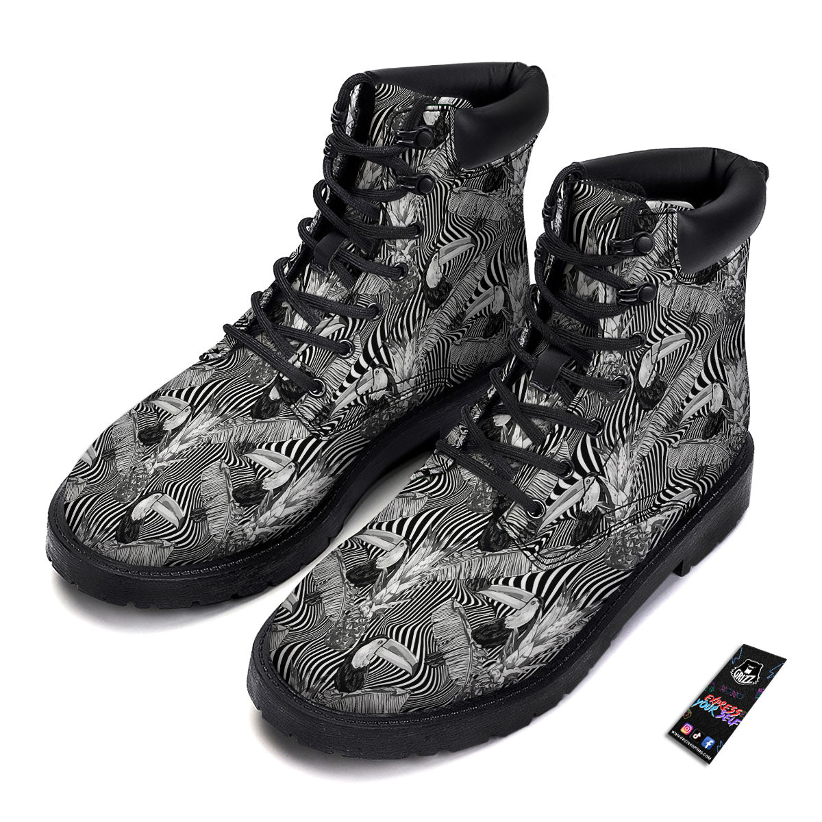 Toucan Black Illusion Print Pattern Boots-grizzshop
