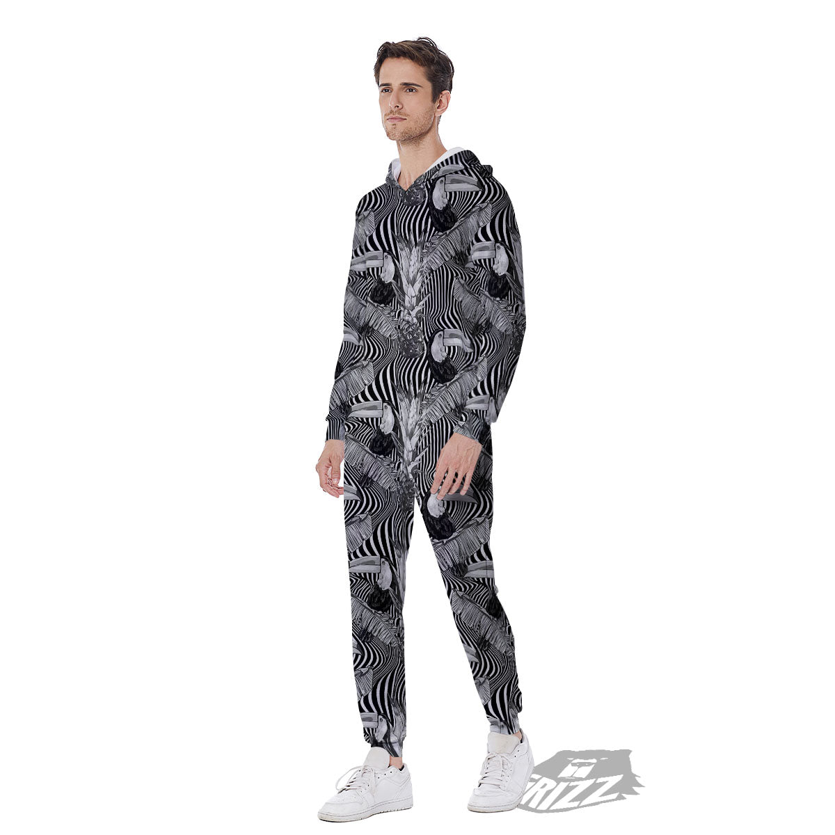 Toucan Black Illusion Print Pattern Men's Jumpsuit-grizzshop