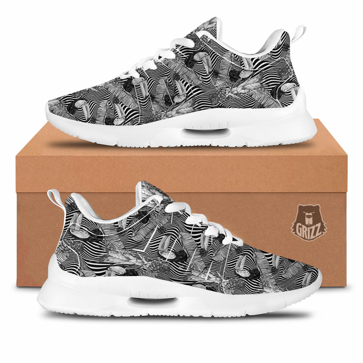 Toucan Black Illusion Print Pattern Tennis Shoes-grizzshop