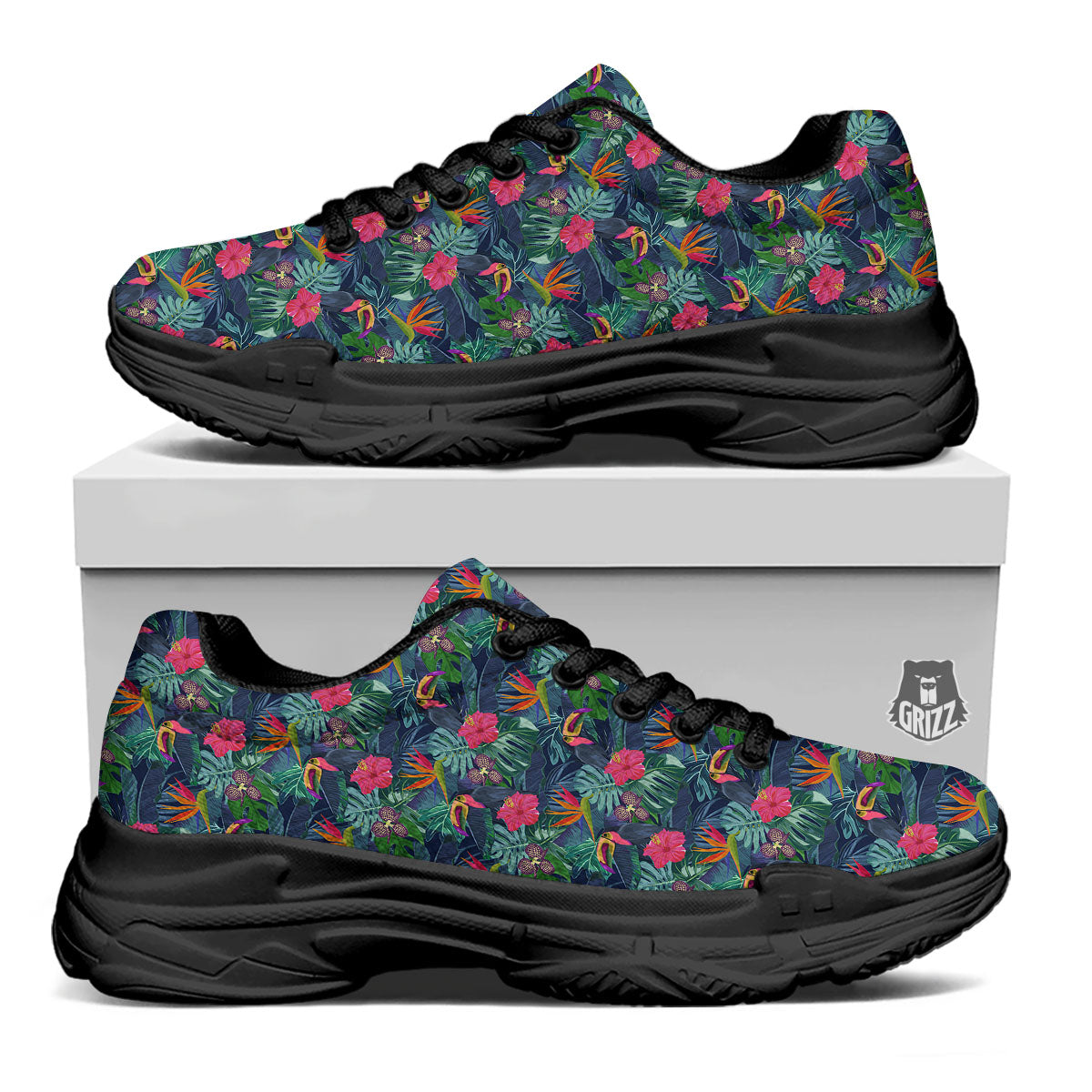 Toucan Exotic Tropical Print Pattern Black Chunky Shoes-grizzshop
