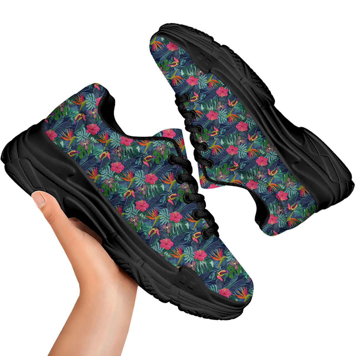Toucan Exotic Tropical Print Pattern Black Chunky Shoes-grizzshop