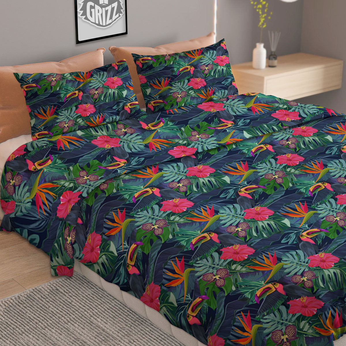 Toucan Exotic Tropical Print Pattern Duvet Cover Bedding Set-grizzshop