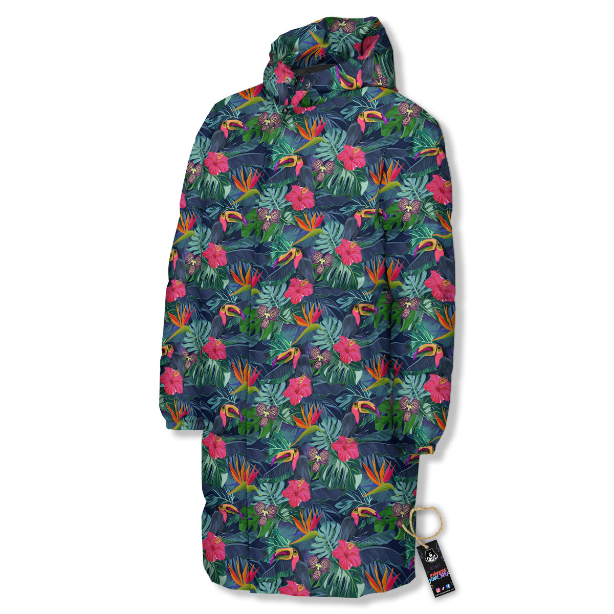 Toucan Exotic Tropical Print Pattern Long Down Jacket-grizzshop