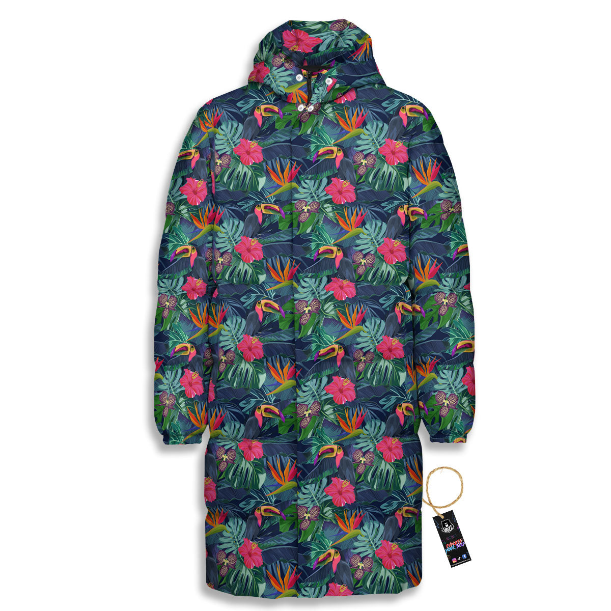 Toucan Exotic Tropical Print Pattern Long Down Jacket-grizzshop
