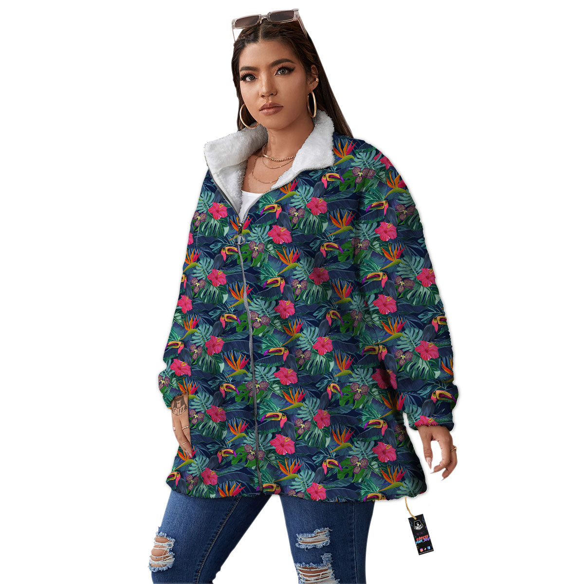 Toucan Exotic Tropical Print Pattern Women's Sherpa Jacket-grizzshop