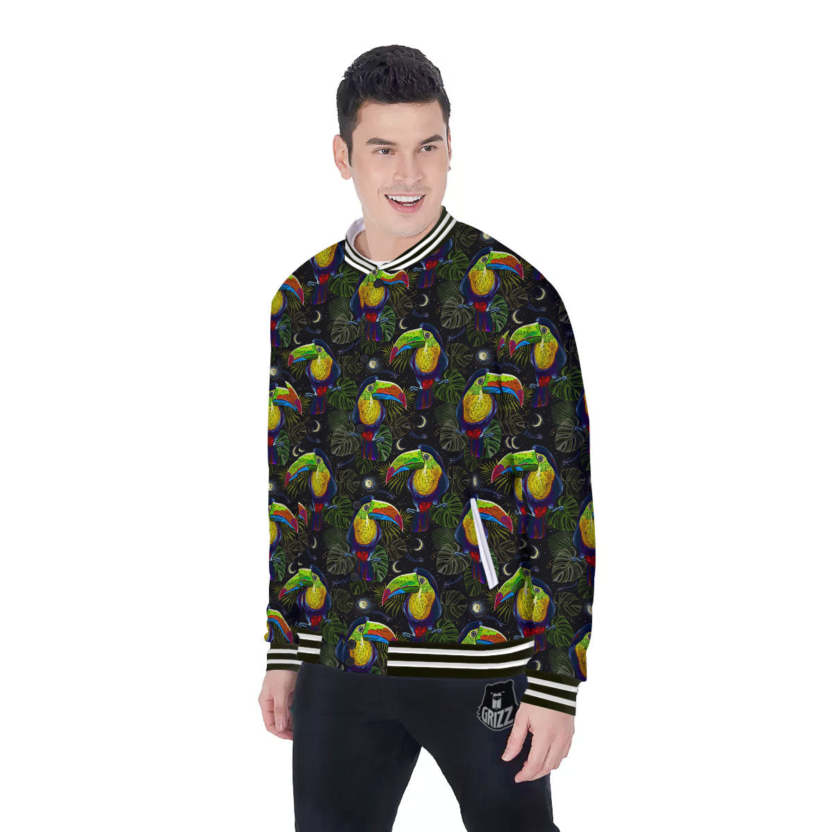 Toucan Keel Billed Tropical Print Pattern Baseball Jacket-grizzshop