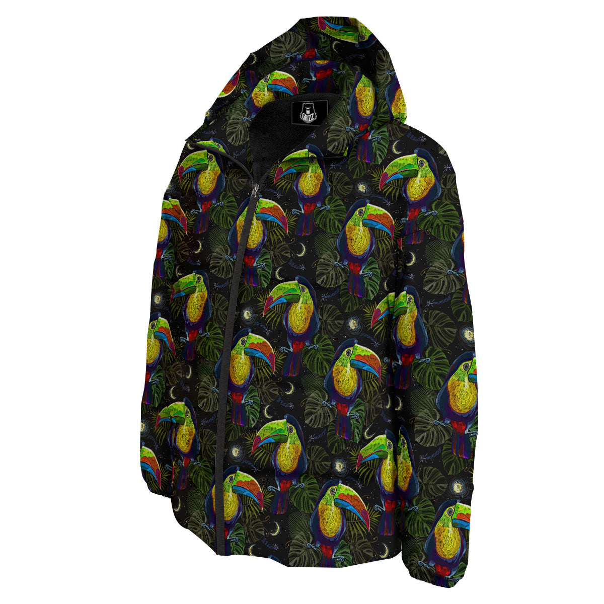 Toucan Keel Billed Tropical Print Pattern Down Jacket-grizzshop