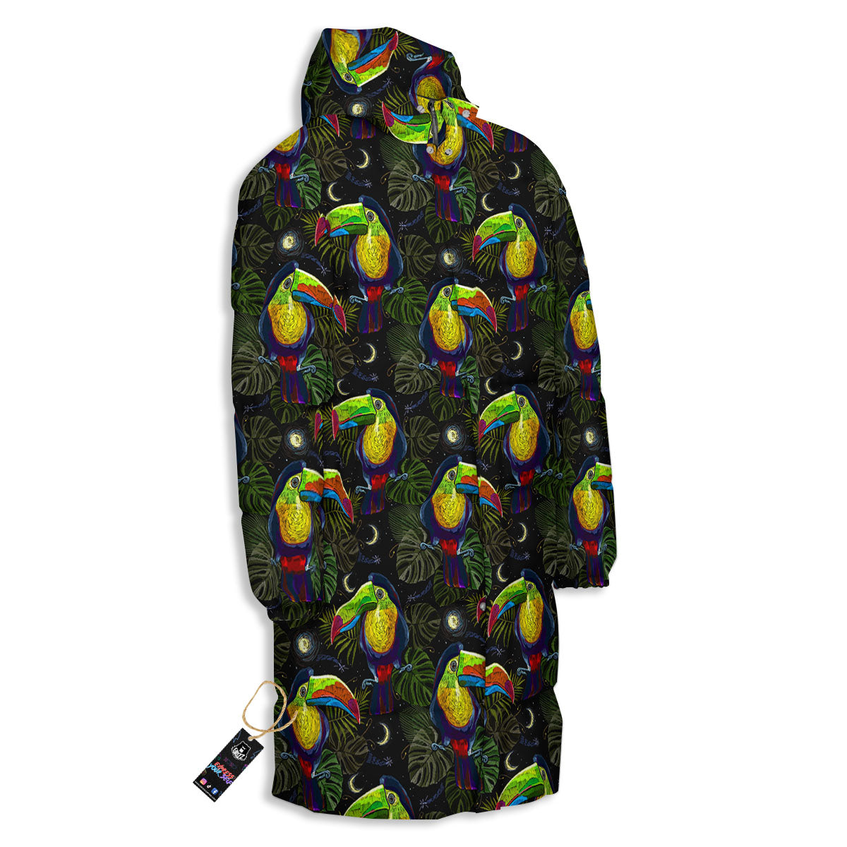 Toucan Keel Billed Tropical Print Pattern Long Down Jacket-grizzshop