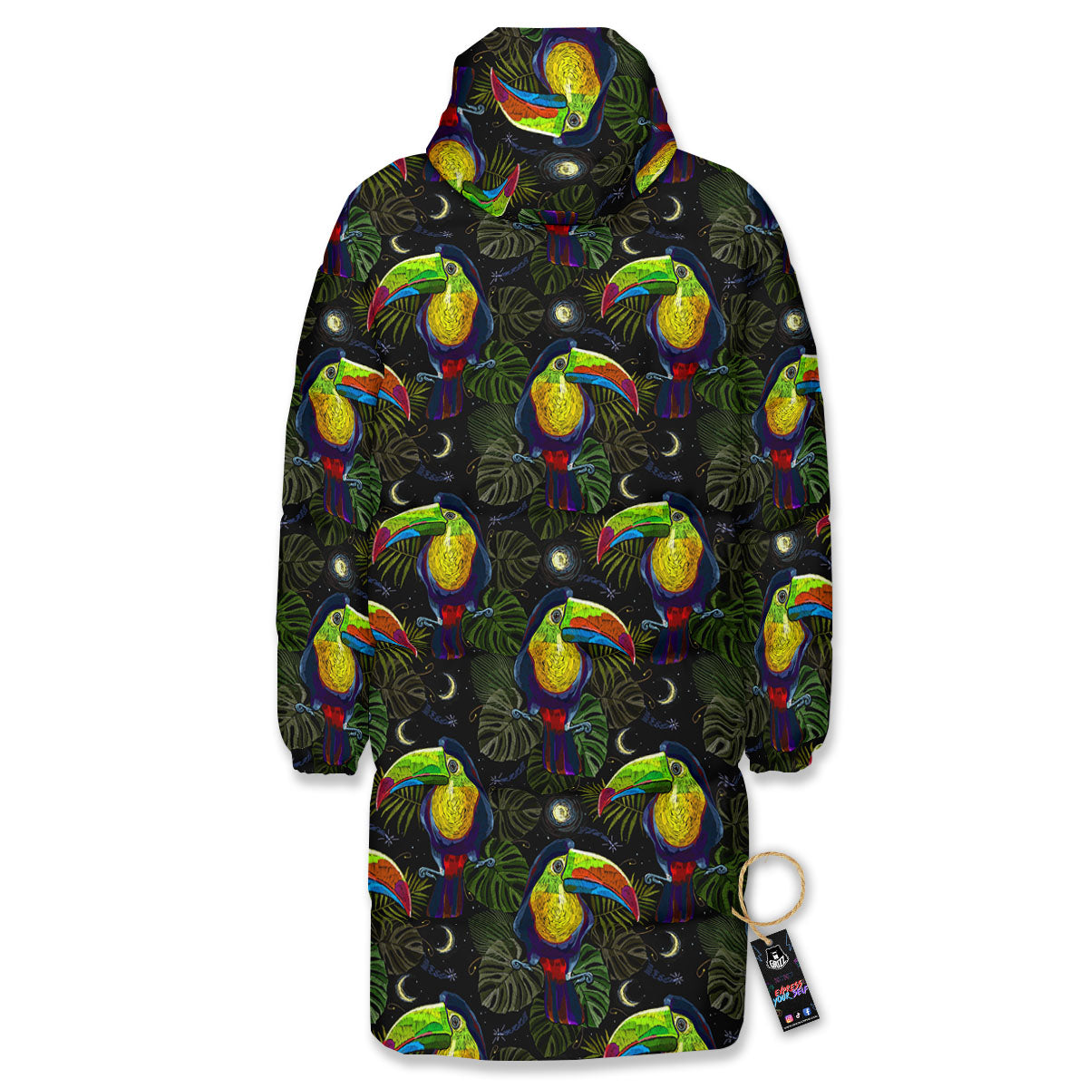 Toucan Keel Billed Tropical Print Pattern Long Down Jacket-grizzshop