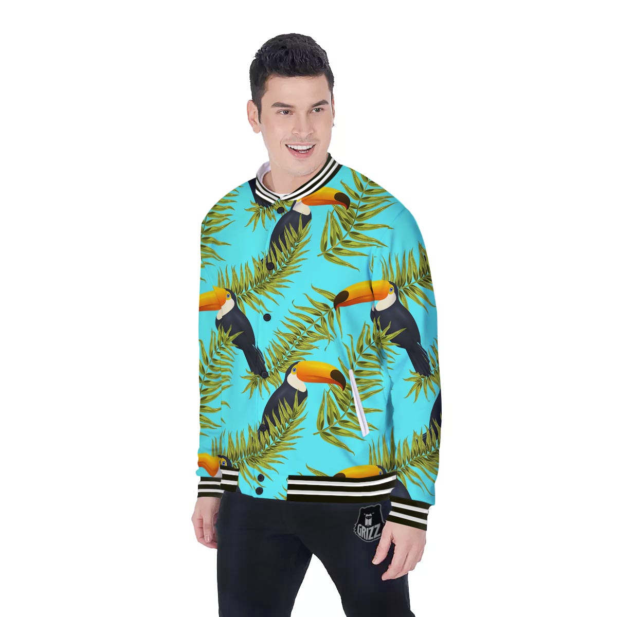 Toucan Toco Print Pattern Baseball Jacket-grizzshop