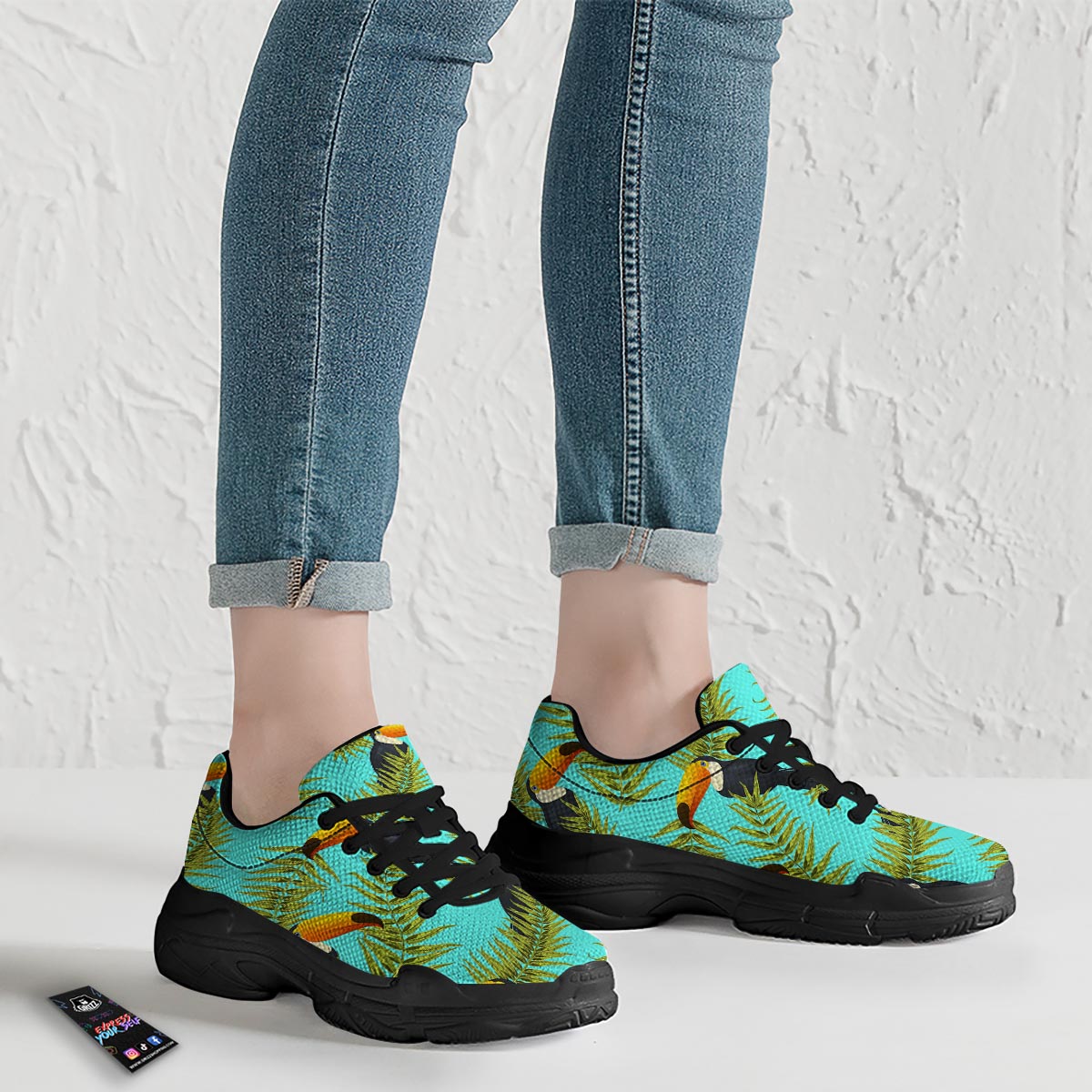 Toucan Toco Print Pattern Black Chunky Shoes-grizzshop