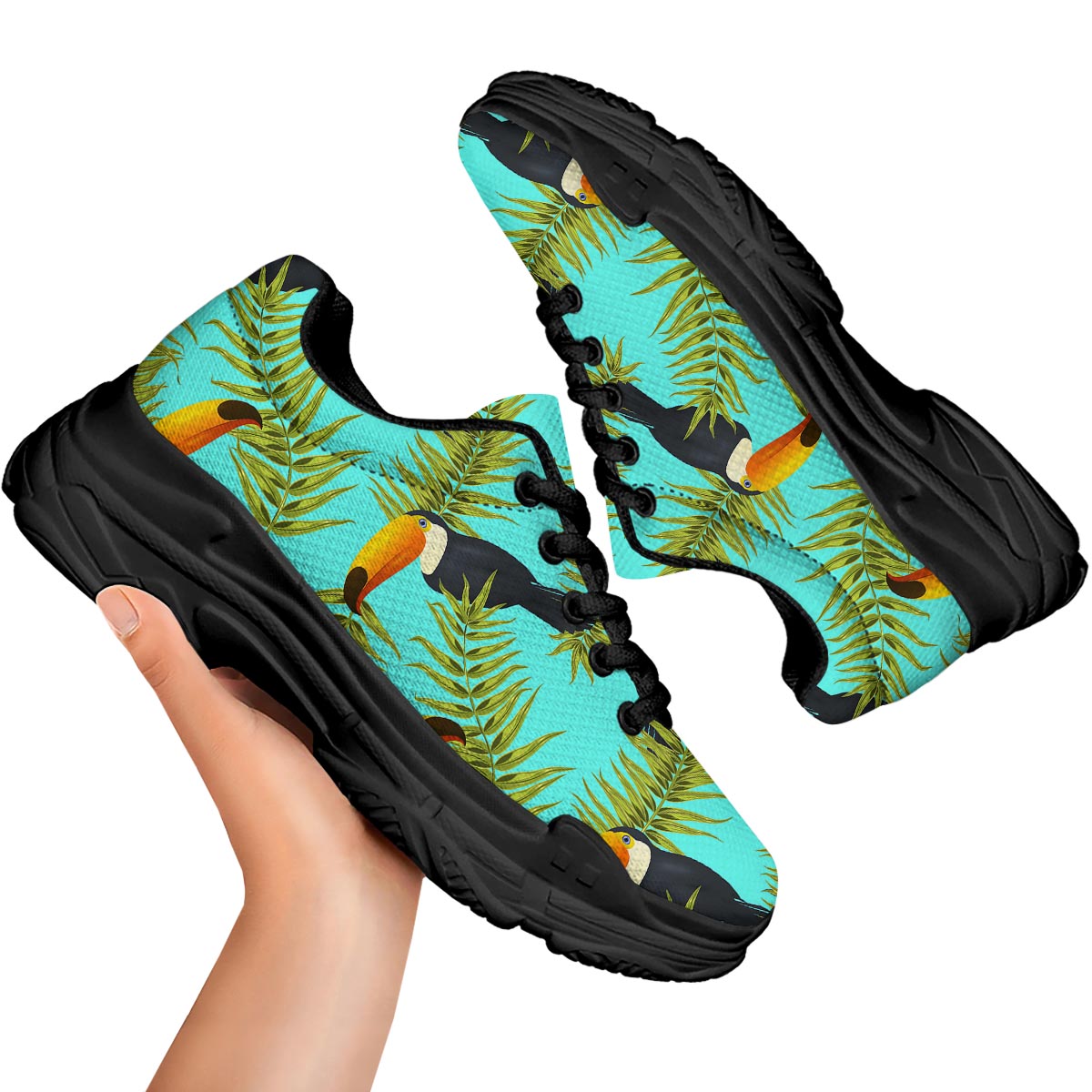 Toucan Toco Print Pattern Black Chunky Shoes-grizzshop