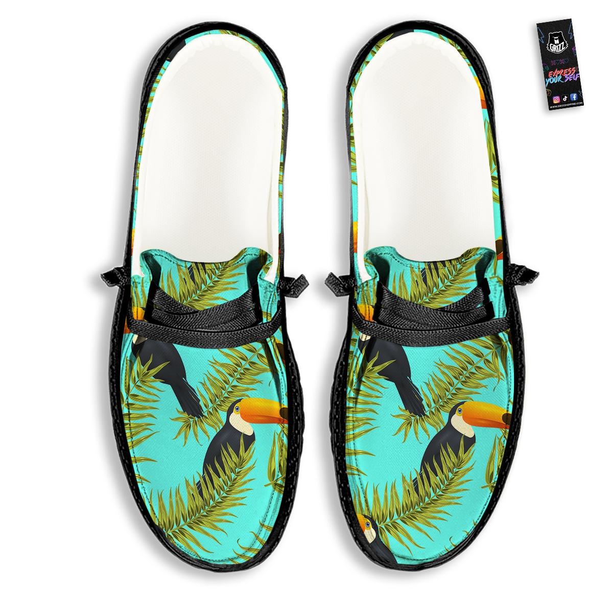Toucan Toco Print Pattern Black Loafers-grizzshop
