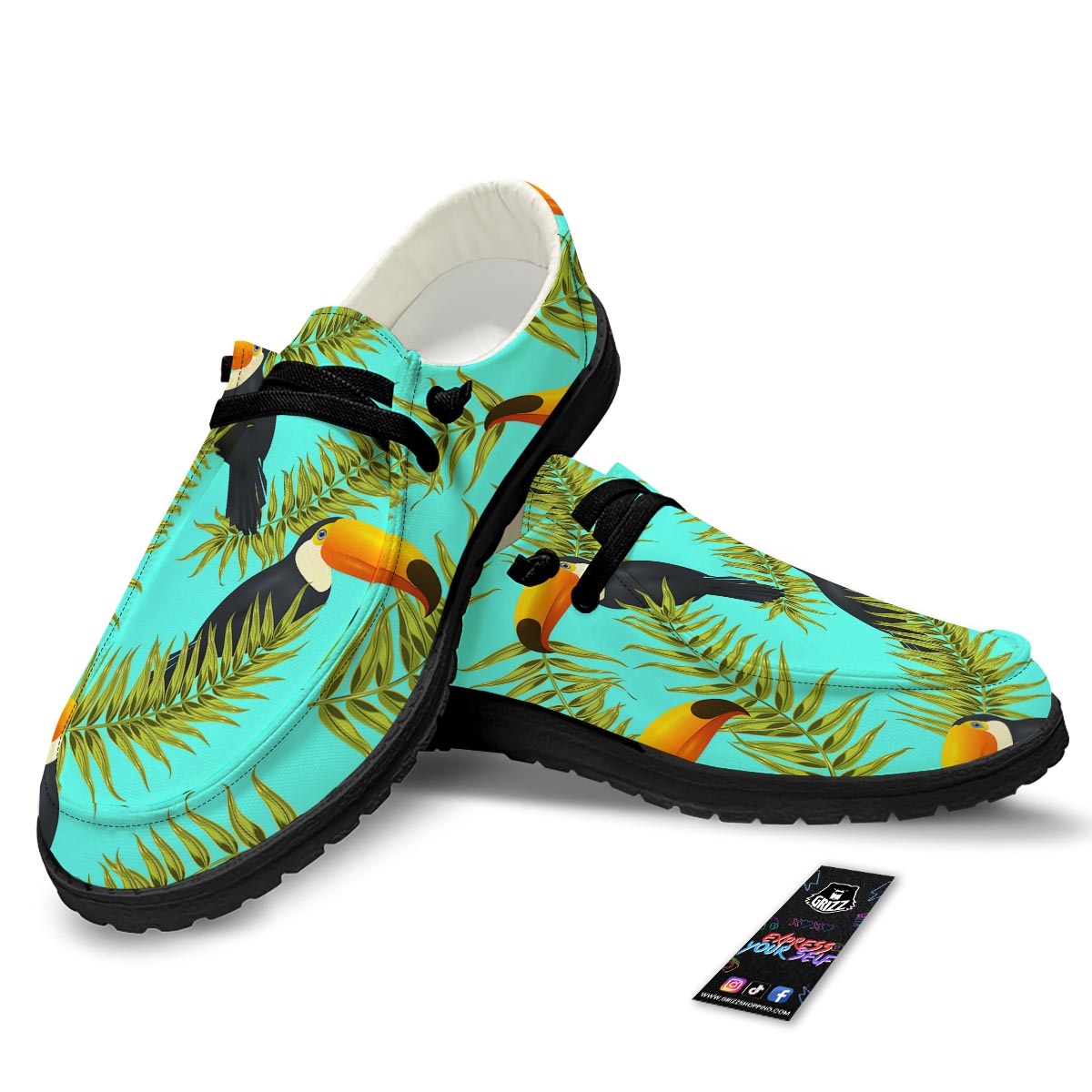 Toucan Toco Print Pattern Black Loafers-grizzshop