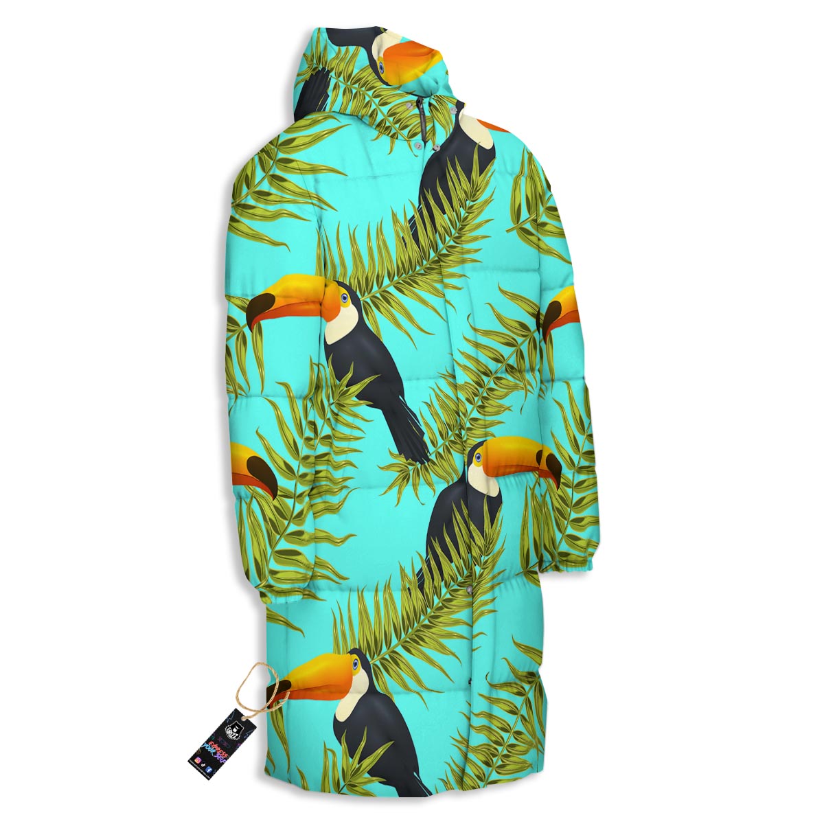 Toucan Toco Print Pattern Long Down Jacket-grizzshop