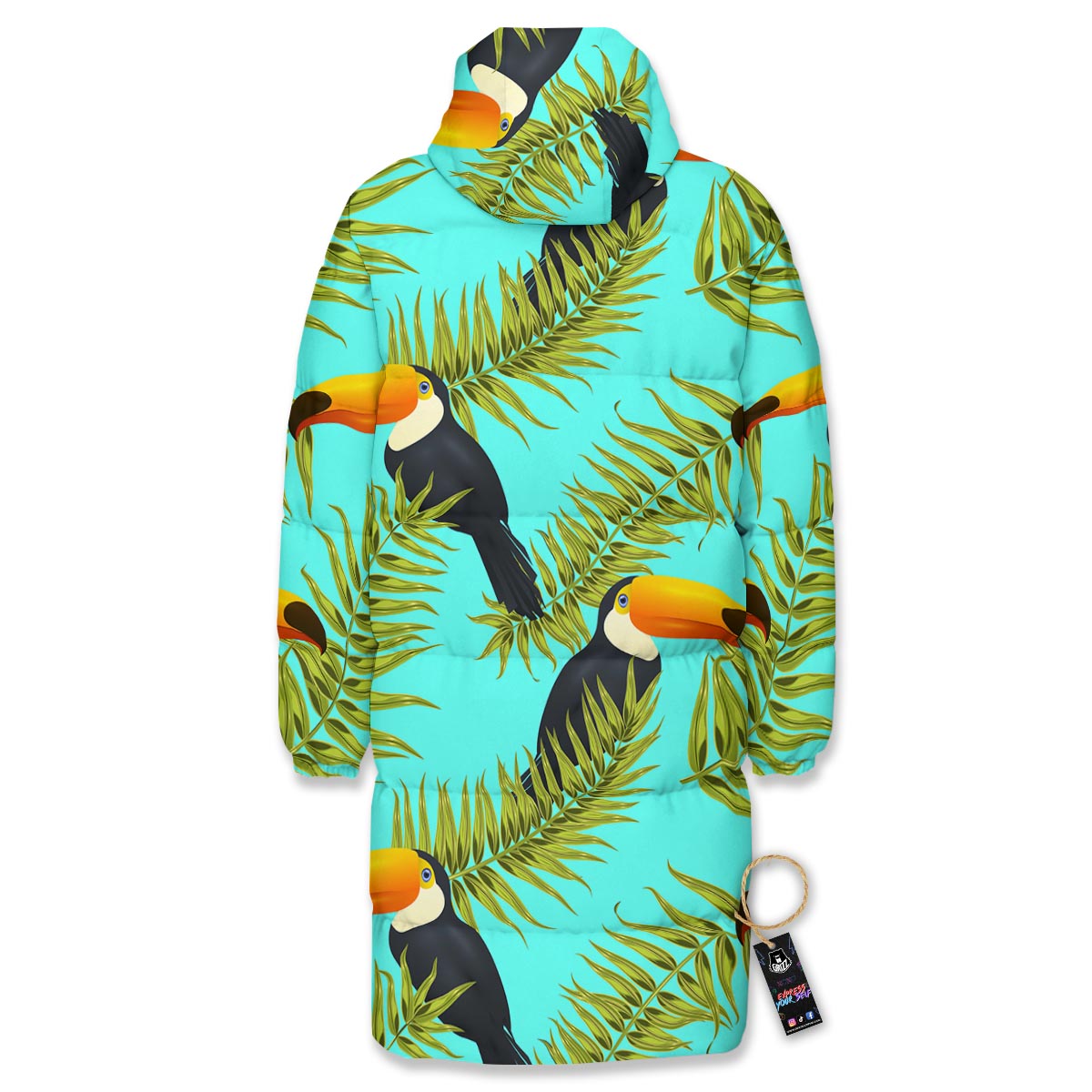 Toucan Toco Print Pattern Long Down Jacket-grizzshop