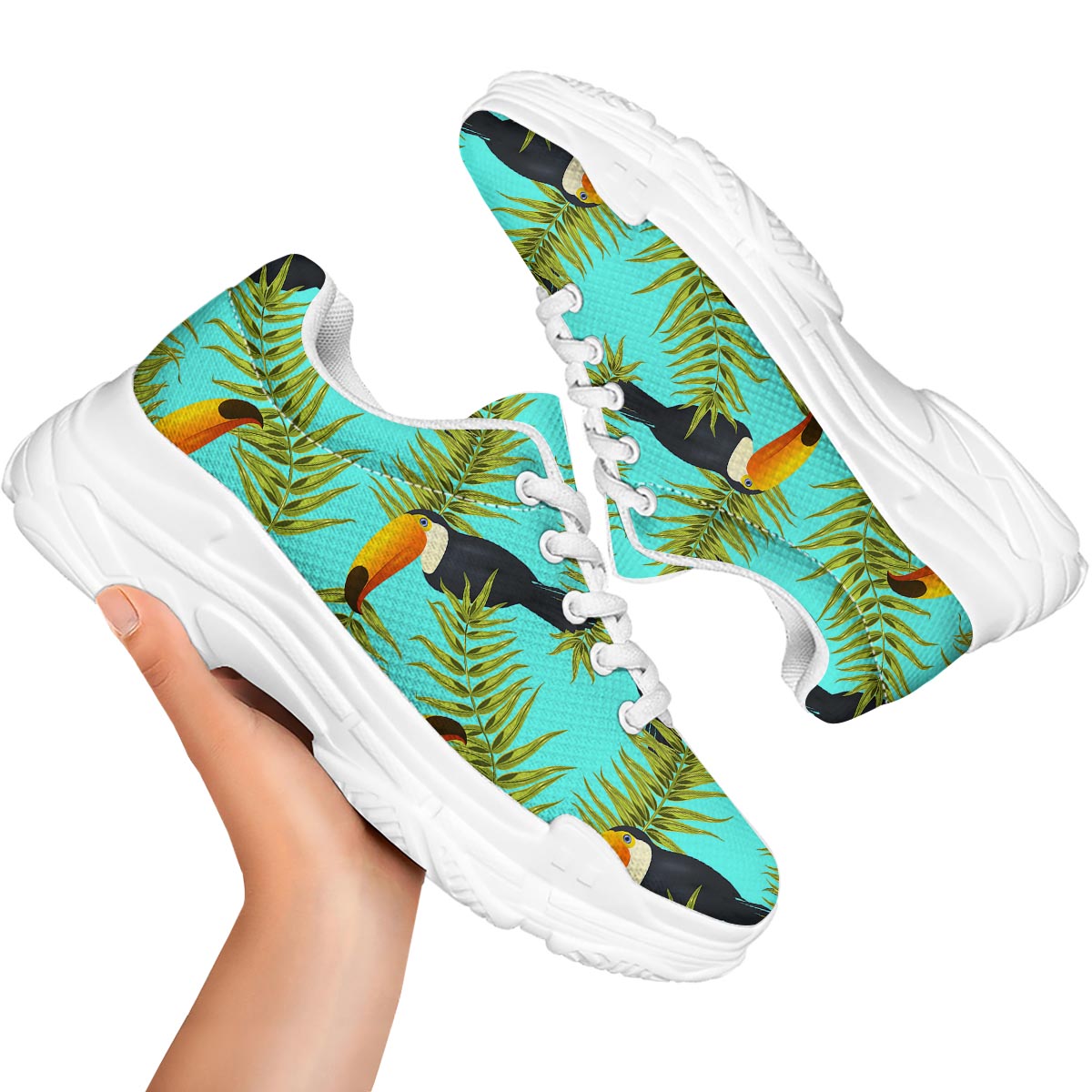 Toucan Toco Print Pattern White Chunky Shoes-grizzshop