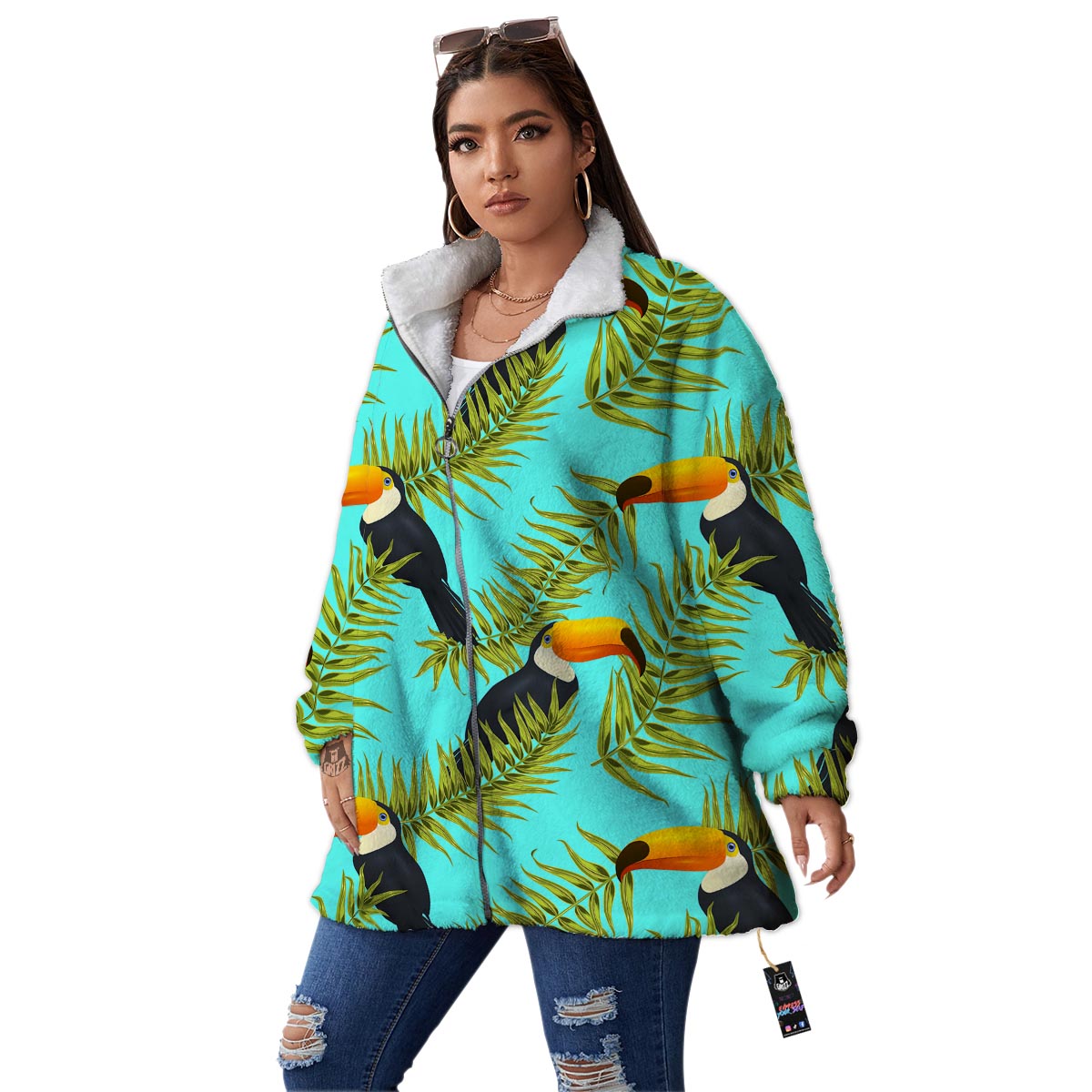 Toucan Toco Print Pattern Women's Sherpa Jacket-grizzshop