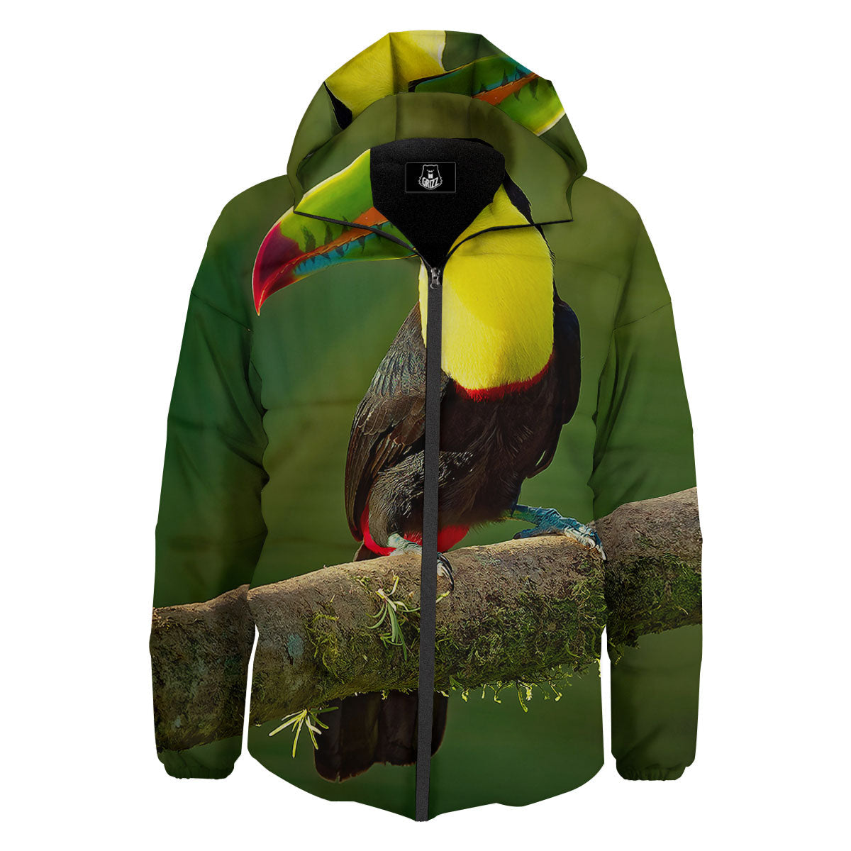 Toucan Tropical Toco Print Down Jacket-grizzshop