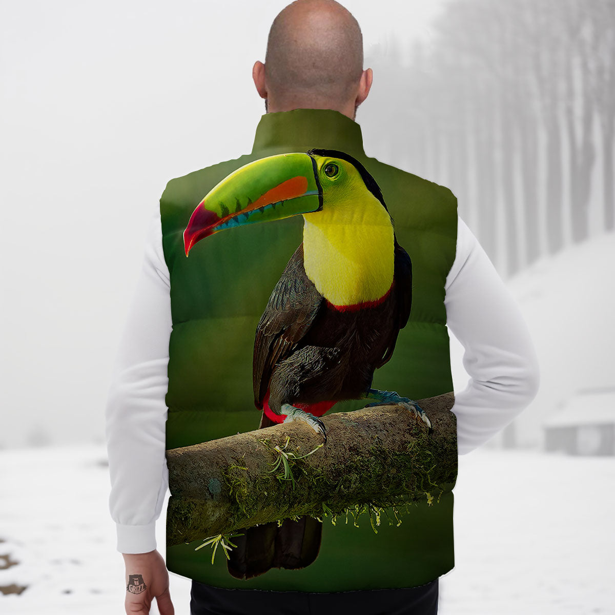 Toucan Tropical Toco Print Down Vest-grizzshop
