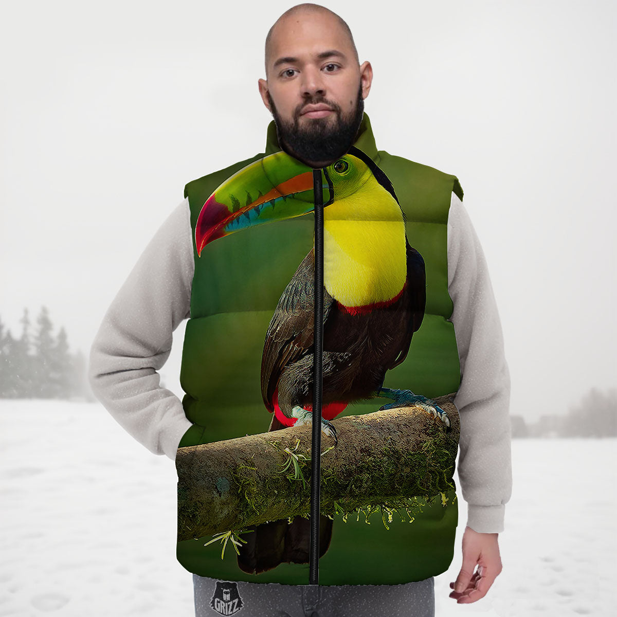Toucan Tropical Toco Print Down Vest-grizzshop