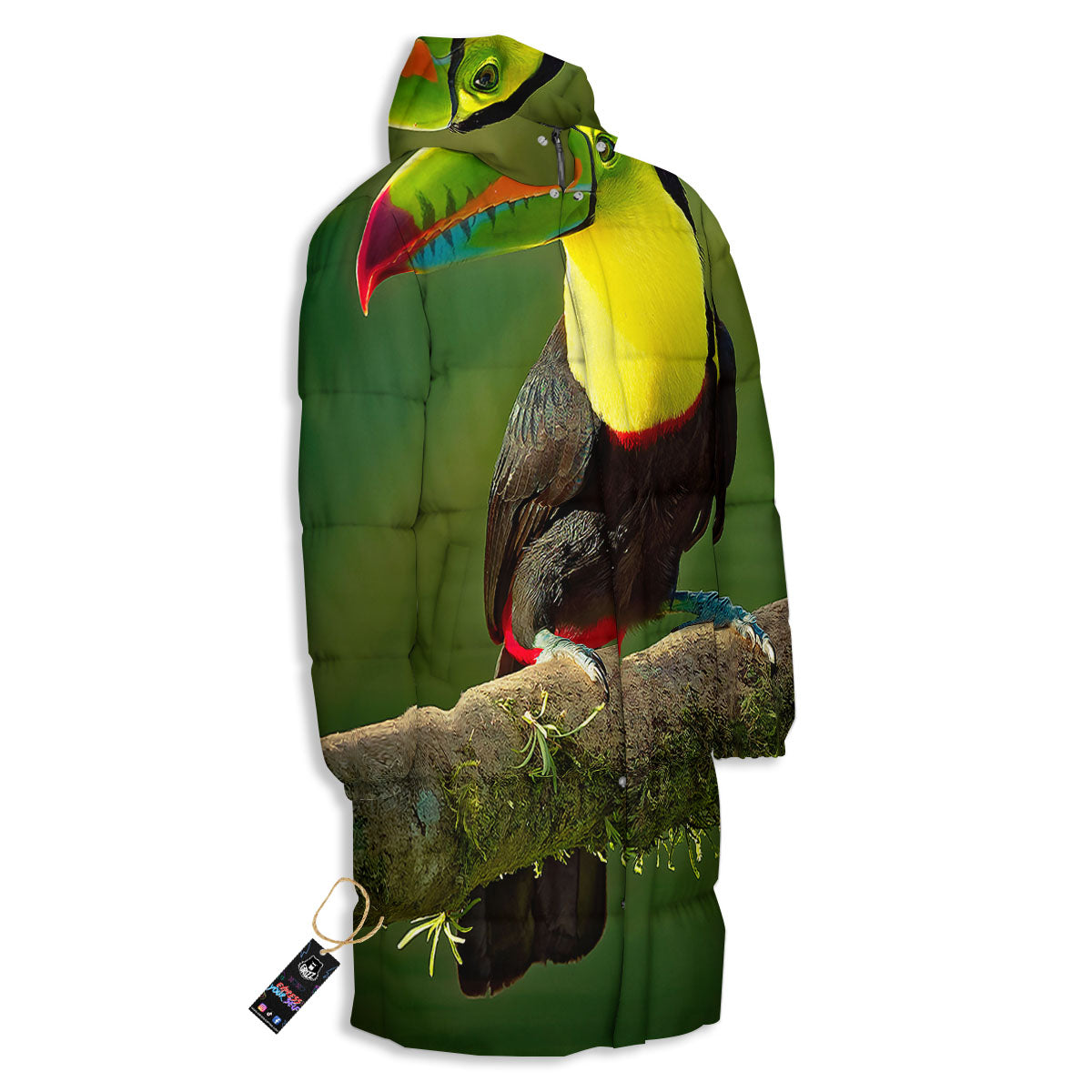 Toucan Tropical Toco Print Long Down Jacket-grizzshop