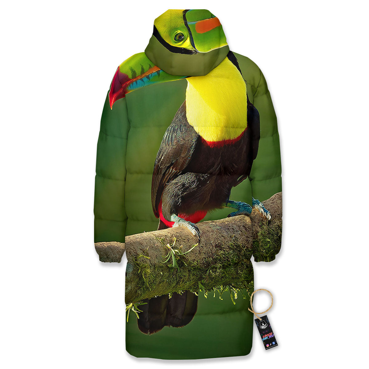 Toucan Tropical Toco Print Long Down Jacket-grizzshop