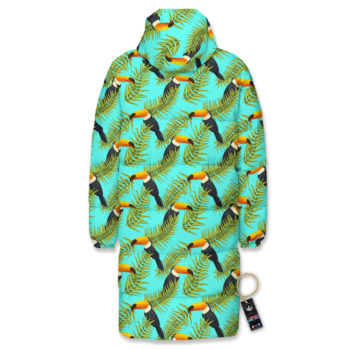 Toucan Tropical Toco Print Pattern Long Down Jacket-grizzshop