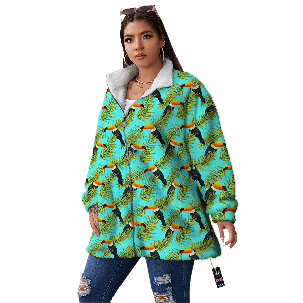 Toucan Tropical Toco Print Pattern Women's Sherpa Jacket-grizzshop
