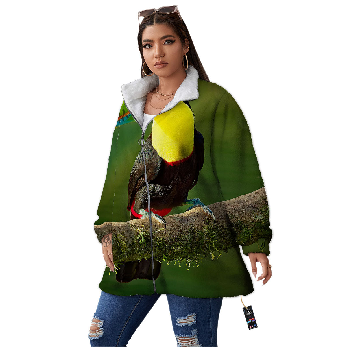 Toucan Tropical Toco Print Women's Sherpa Jacket-grizzshop
