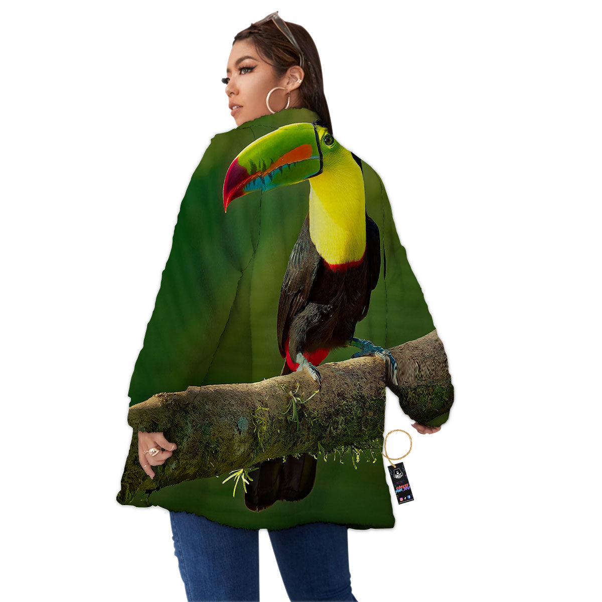 Toucan Tropical Toco Print Women's Sherpa Jacket-grizzshop
