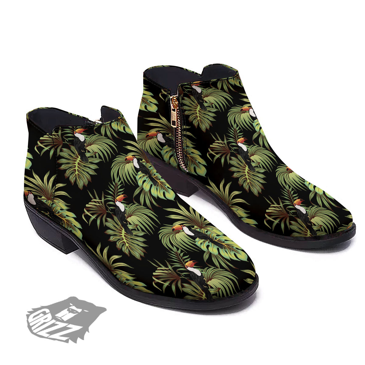 Toucan Vintage Print Pattern Ankle Boots-grizzshop