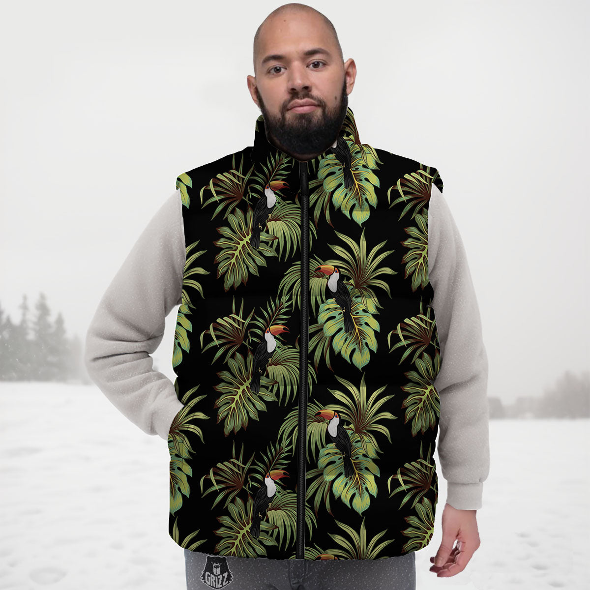 Toucan Vintage Print Pattern Down Vest-grizzshop