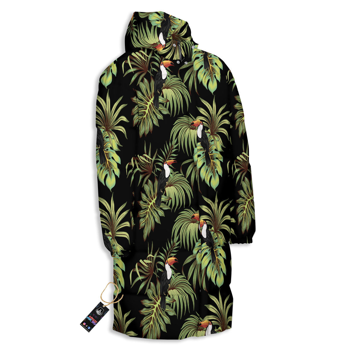 Toucan Vintage Print Pattern Long Down Jacket-grizzshop
