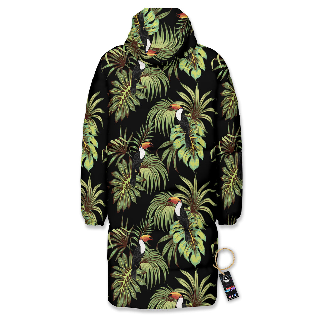 Toucan Vintage Print Pattern Long Down Jacket-grizzshop