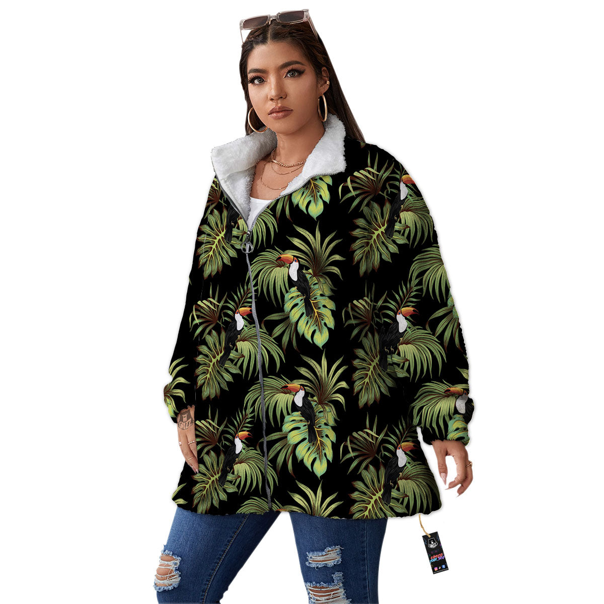 Toucan Vintage Print Pattern Women's Sherpa Jacket-grizzshop