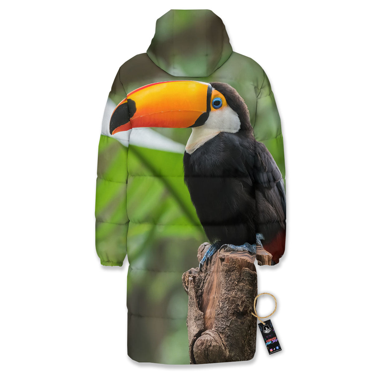 Toucan Aloha Keel-Billed Print Long Down Jacket