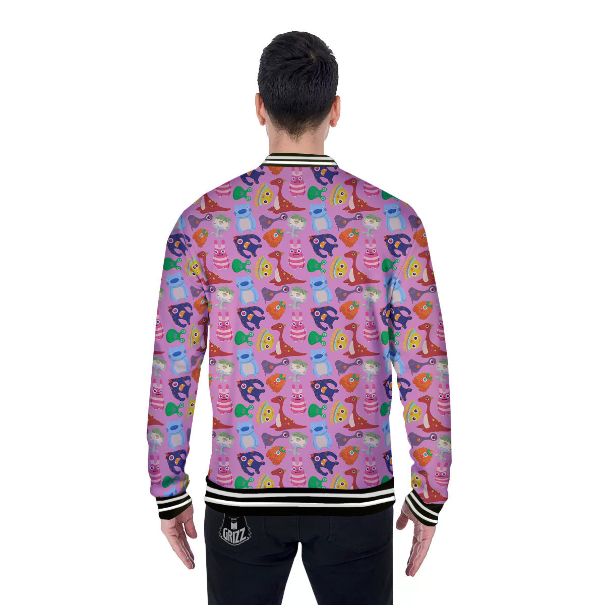Toy Monster Cute Pink Print Pattern Baseball Jacket-grizzshop
