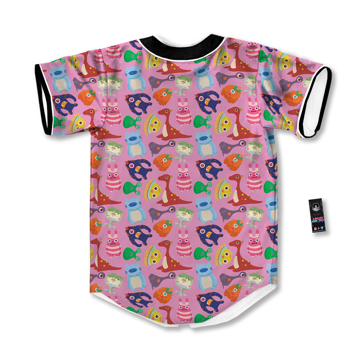 Toy Monster Cute Pink Print Pattern Baseball Jersey-grizzshop
