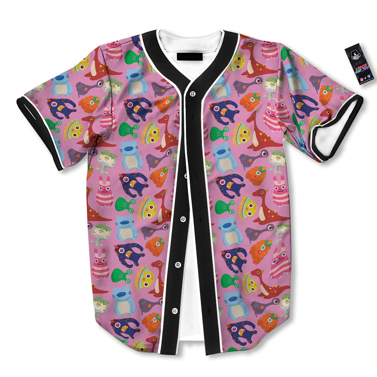 Toy Monster Cute Pink Print Pattern Baseball Jersey-grizzshop