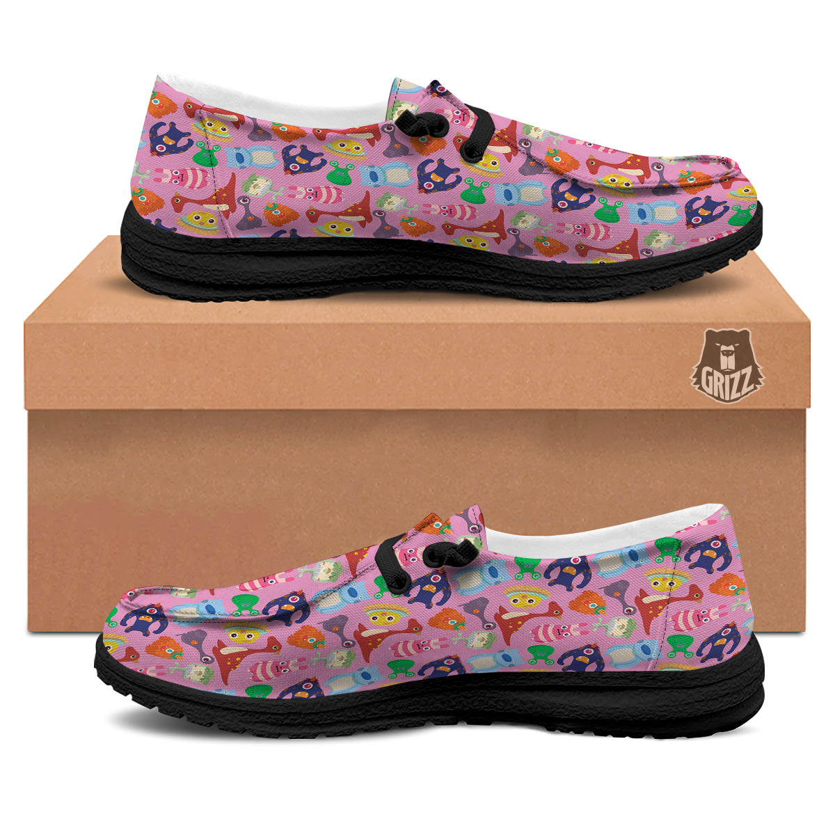 Toy Monster Cute Pink Print Pattern Black Loafers-grizzshop