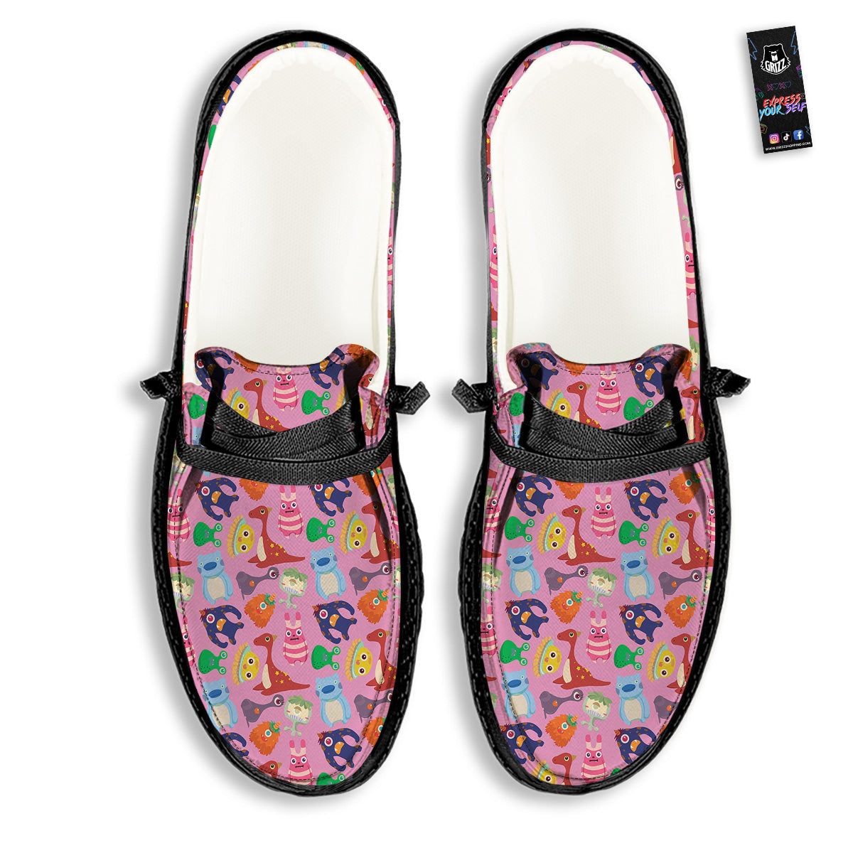 Toy Monster Cute Pink Print Pattern Black Loafers-grizzshop