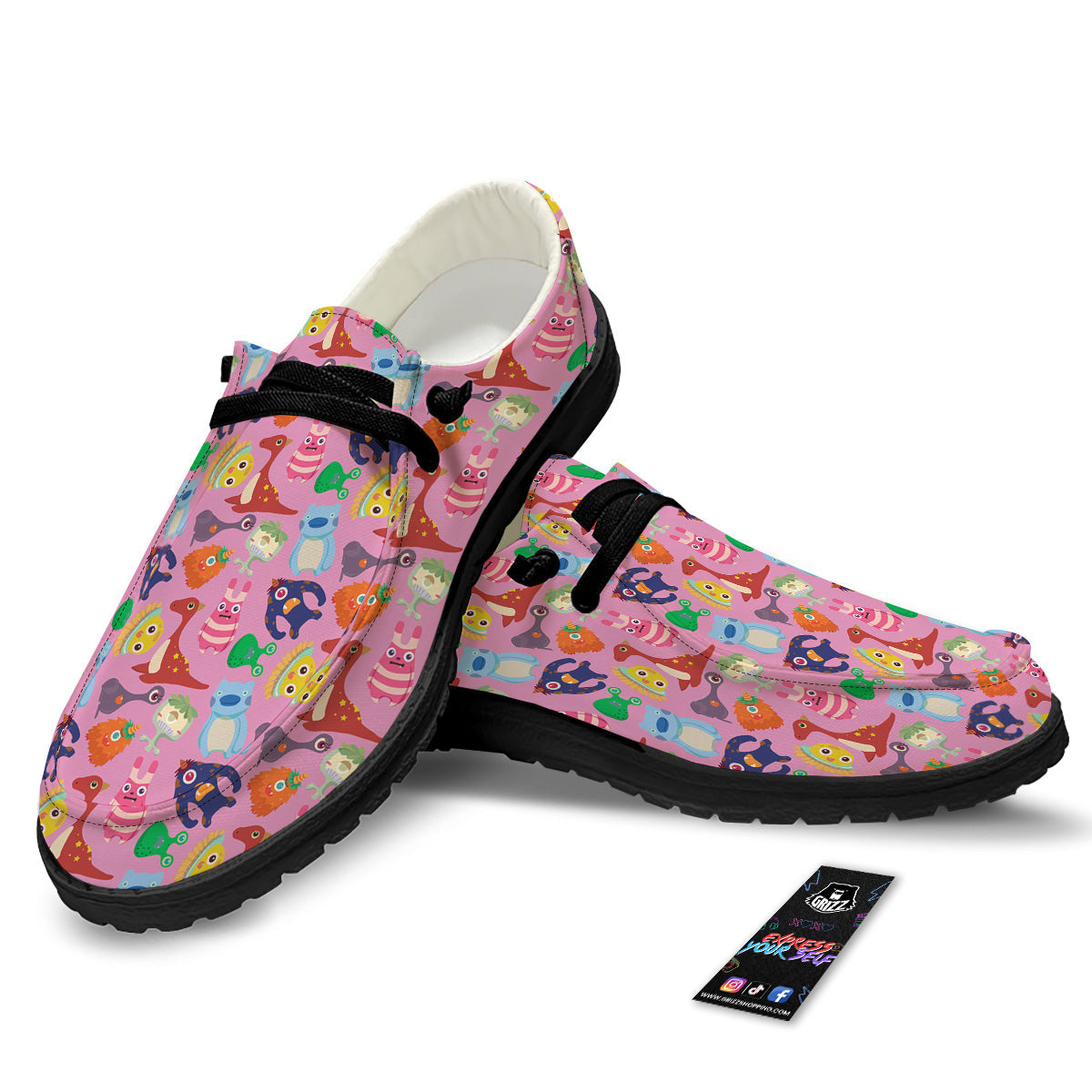 Toy Monster Cute Pink Print Pattern Black Loafers-grizzshop